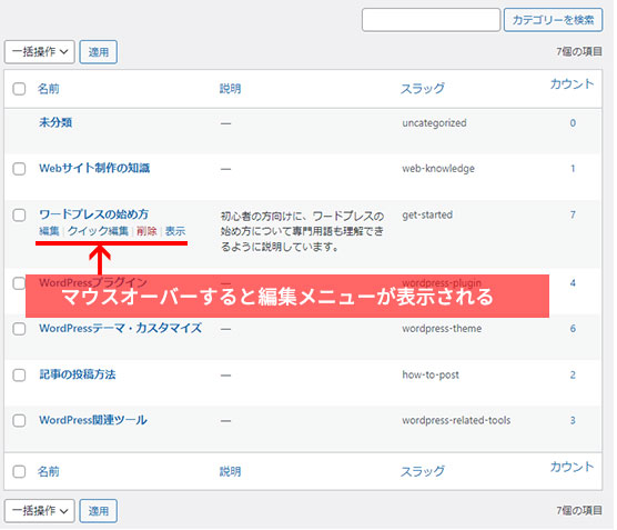 WordPressカテゴリーの編集・削除・表示方法