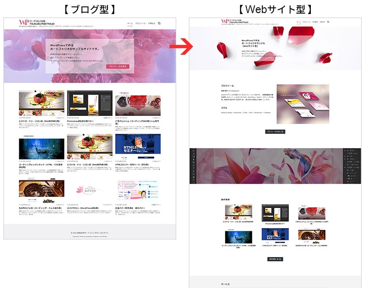 トップページと投稿一覧ページを分けて表示させる「Webサイト型」に変更する