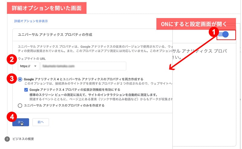 Googleアナリティクス プロパティの設定　詳細オプション
