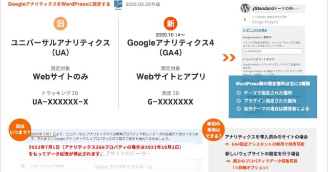 Googleアナリティクスの設定から測定タグの取得、WordPressに設定するまでの流れ。UAとGA4の違い
